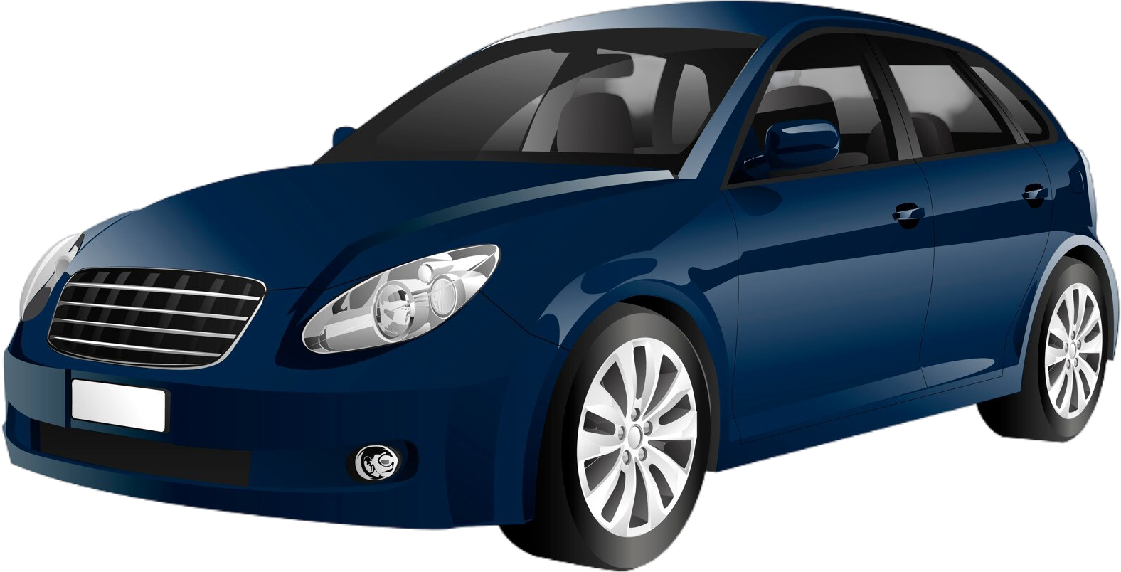 Blue car illustration with silver rims.